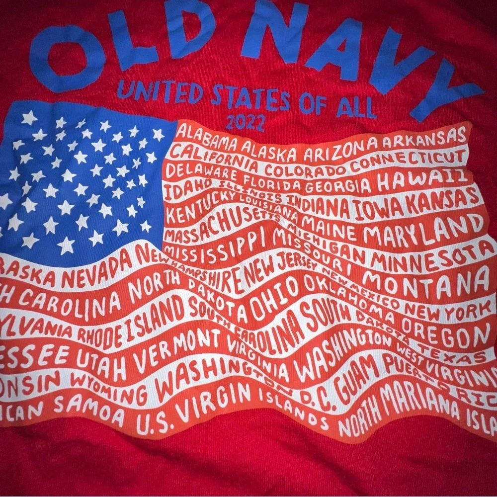 Old Navy Youth XL Red White Blue 2022 USA Flag‎ Star Stripes 4th of July T-Shirt